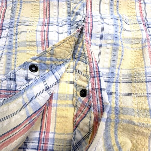 Legacy Falls Western Pearl Snap Pastel Plaid Seersucker Sleeveless Shirt Rodeo M - Picture 8 of 14